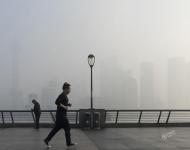 2017年1月3日，上海，受大霧天氣影響，陸家嘴地標建筑僅剩輪廓，上海中心大廈幾乎消失在大霧及灰霾中。王岡/視覺中國