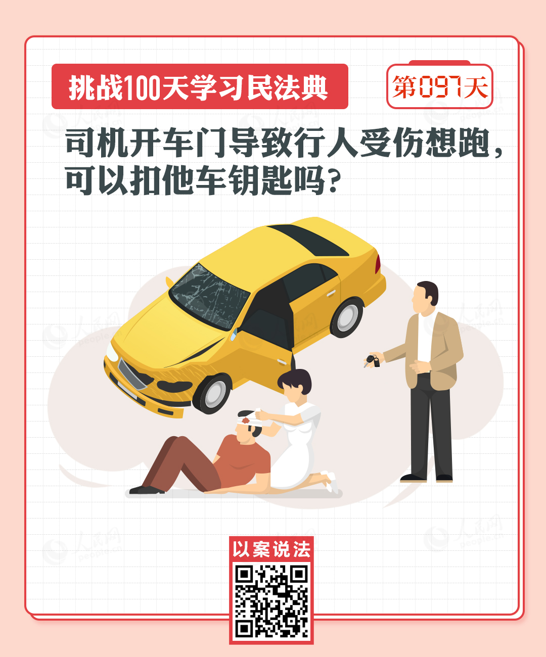 司機(jī)開車門導(dǎo)致行人受傷想跑，可以扣他車鑰匙嗎？