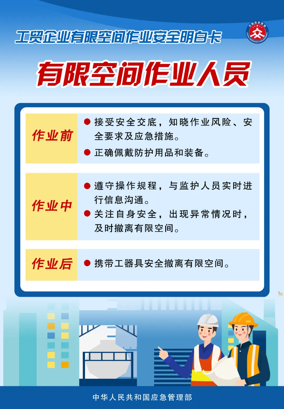 應急管理部發布有限空間作業明白卡